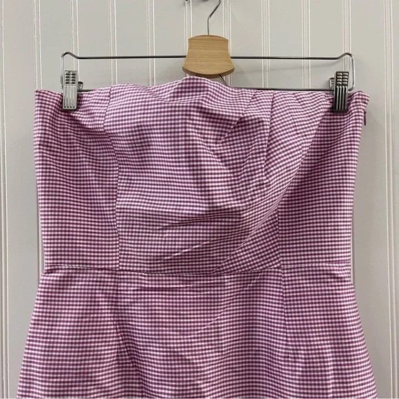 Tocca Pink Raspberry and White Gingham Strapless Silk Dress Sz 8 - Picture 5 of 13